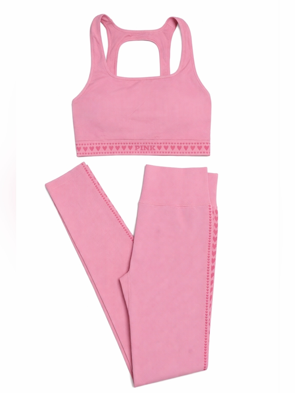 Victoria's Secret PINK Seamless Ribbed Heart Workout Set - Sports Bra & Leggings